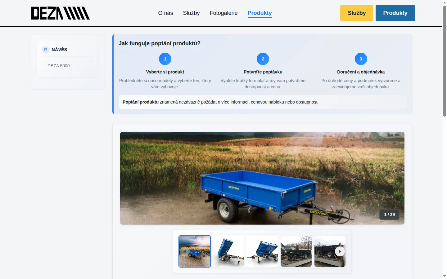 Veřejný katalog traktorových návěsů na webu DEZA zámečnictví